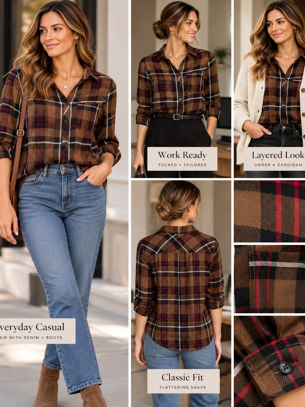 BeachLunchLounge Brown Plaid Button Down Shirt S/P